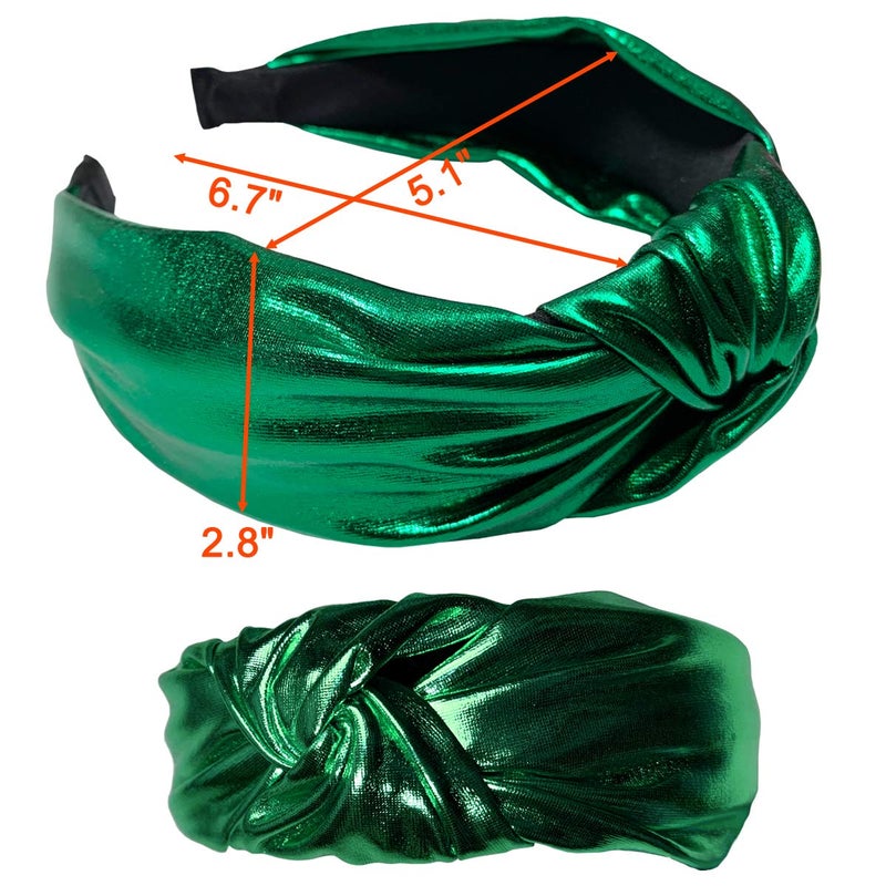 BETITETO Glitter Knotted Headbands 4 Pack Vintage Shiny Metallic Wide Hair Bands Hoops for Women Girls (Gold + Green + Pink + Red) - Image 5